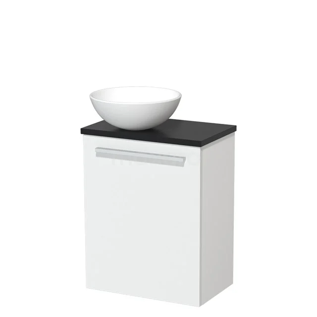 Toilet unit with wash basin | 41 cm Flat front Matte white Ceramic countertop wash basin Matte black worktop TMK10-03603