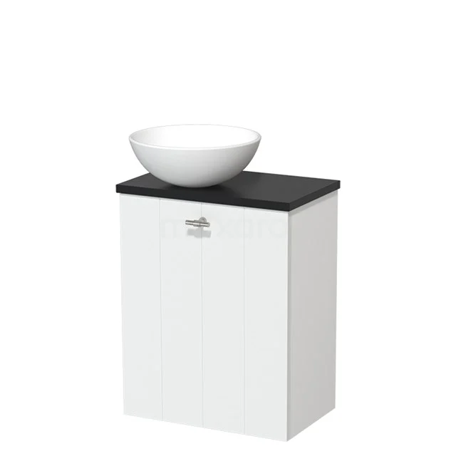 Toilet unit with countertop wash basin | 41 cm Matte white Lamel front Matte white Ceramic countertop wash basin Matte black worktop TMK10-03604