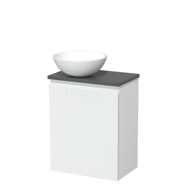 Toilet unit with basin | 41 cm Matte white Handleless front Matte white Ceramic countertop wash basin Dark grey worktop TMK10-03617