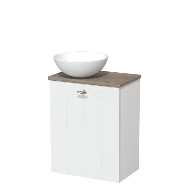 Toilet unit with countertop wash basin | 41 cm Matte white Lamel front Matte white Ceramic countertop wash basin Oak worktop TMK10-03624