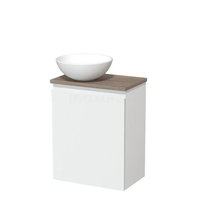 Toilet unit with wash basin | 41 cm Matte white Handleless front Matte white Ceramic countertop wash basin Ceramic worktop Oak fronts TMK10-03626