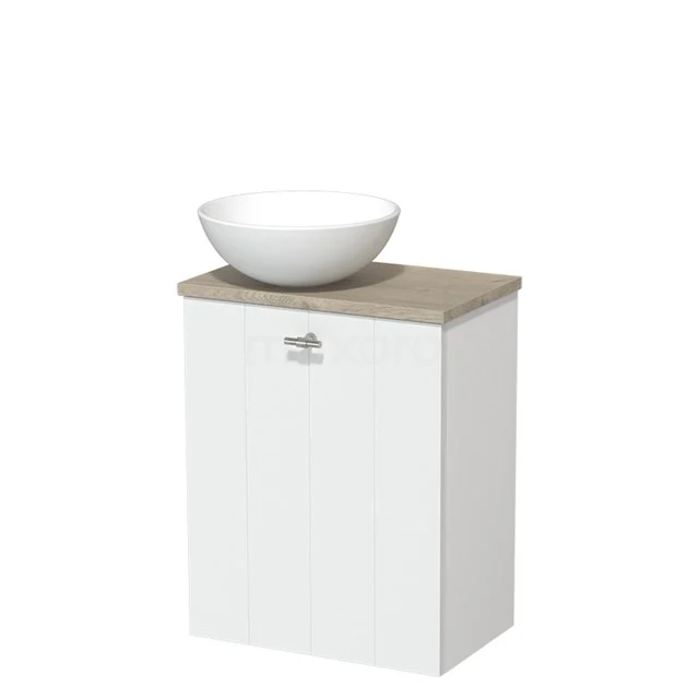 Toiletmeubel met waskom | 41 cm Mat wit Lamel front Mat wit Keramiek waskom Lichtgrijs eiken blad TMK10-03628