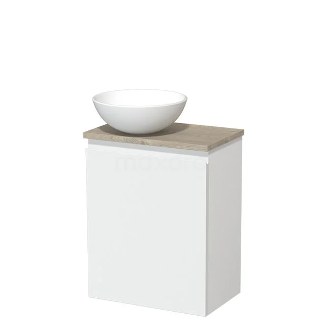 Toilet unit with wash basin | 41 cm Matt white Handleless front Matte white Ceramic countertop wash basin Light grey oak worktop TMK10-03630