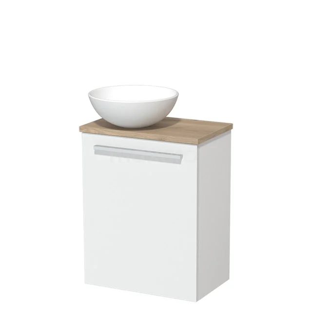 Toilet unit with wash basin | 41 cm Matte white Flat front Flat front Ceramic countertop wash basin Light brown oak worktop TMK10-03631