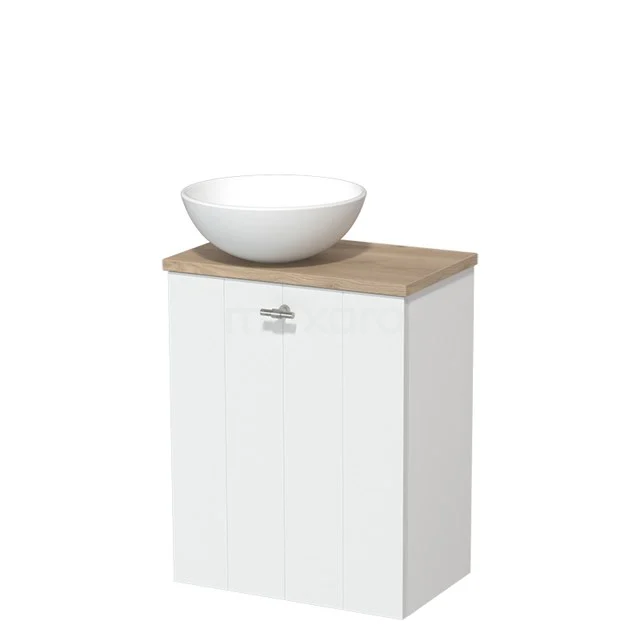 Toiletmeubel met waskom | 41 cm Mat wit Lamel front Mat wit Keramiek waskom Lichtbruin eiken blad TMK10-03632