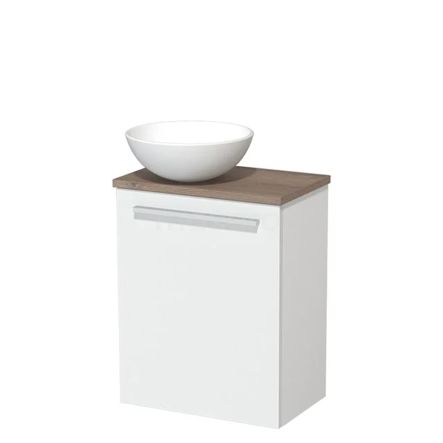 Toilet unit with wash basin | 41 cm Matte white Flat front Flat front Ceramic countertop wash basin Mid brown oak worktop TMK10-03635