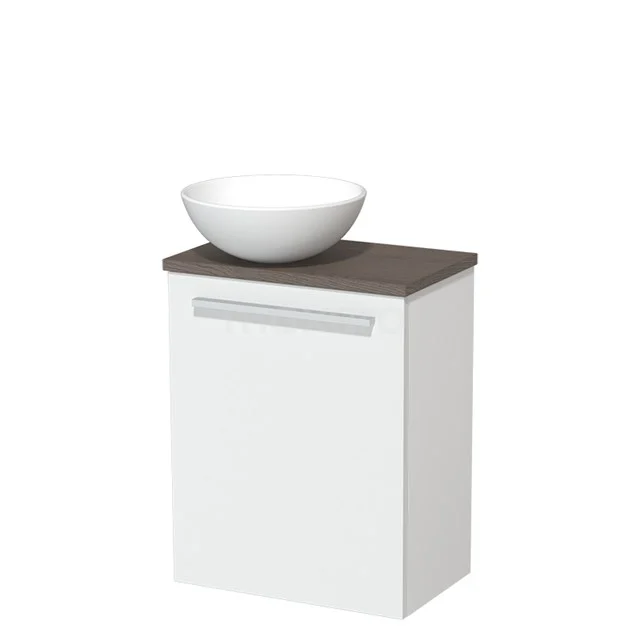 Toilet unit with wash basin | 41 cm Matte white Flat front Matte white Ceramic countertop wash basin Dark brown oak worktop TMK10-03639