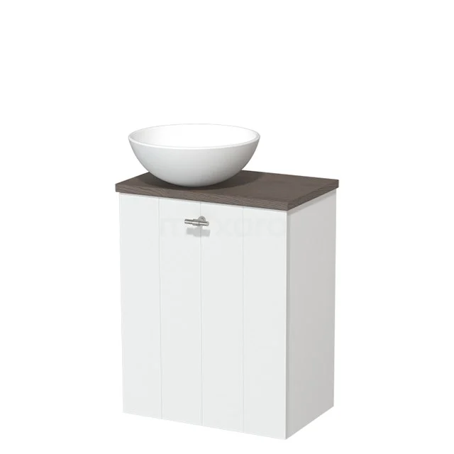 Toilet unit with countertop wash basin | 41 cm Matte white Lamel front Matte white Ceramic countertop wash basin Dark brown oak worktop TMK10-03640