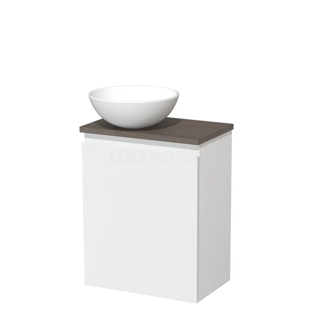 Toilet unit with wash basin | 41 cm Matt white Handleless front Matte white Ceramic countertop wash basin Dark brown oak worktop TMK10-03641