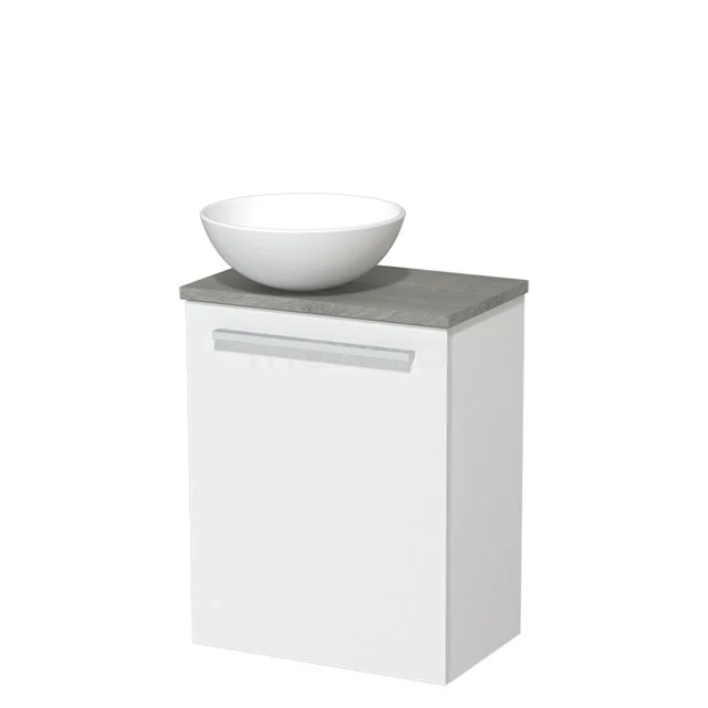 Toilet unit with wash basin | 41 cm Matte white Flat front Matte white Ceramic basin Grey oak worktop TMK10-03643