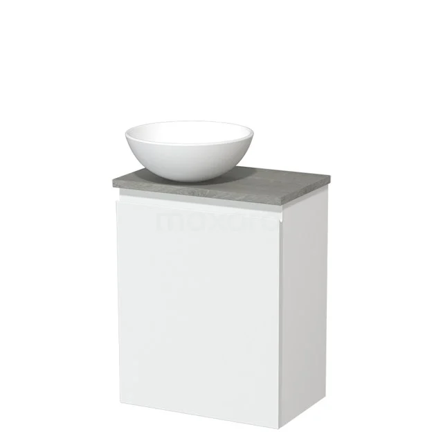 Toilet unit with wash basin | 41 cm Matte white Handleless front Matte white Ceramic basin Grey oak worktop TMK10-03646