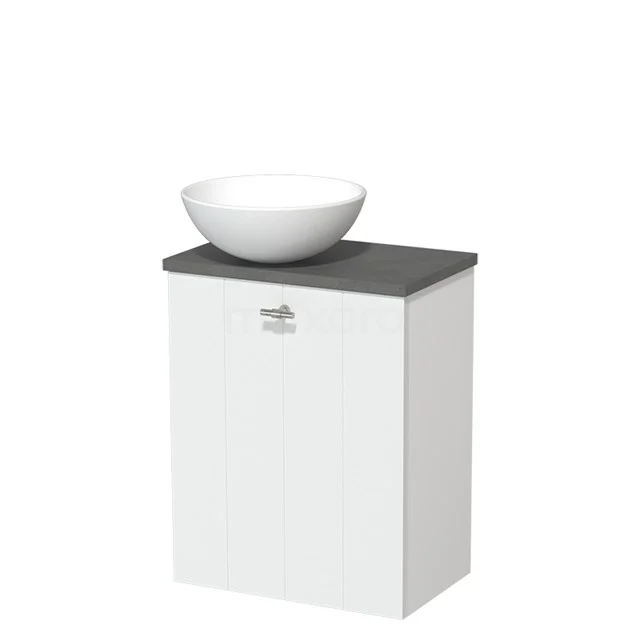 Toilet unit with wash basin | 41 cm Matt white Lamel front Matte white Ceramic countertop wash basin Dark grey concrete worktop TMK10-03652
