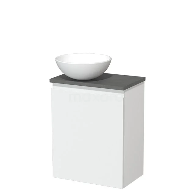 Toilet unit with countertop wash basin | 41 cm Matte white Handleless front Matte white Ceramic basin Dark grey concrete worktop TMK10-03653