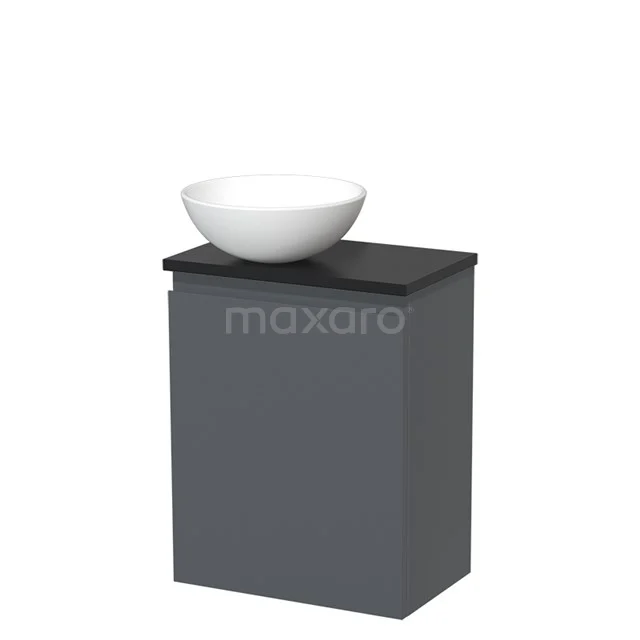 Toilet unit with countertop wash basin | 41 cm Dark grey Handleless front Matte white Ceramic wash basin Matte black worktop TMK10-03657