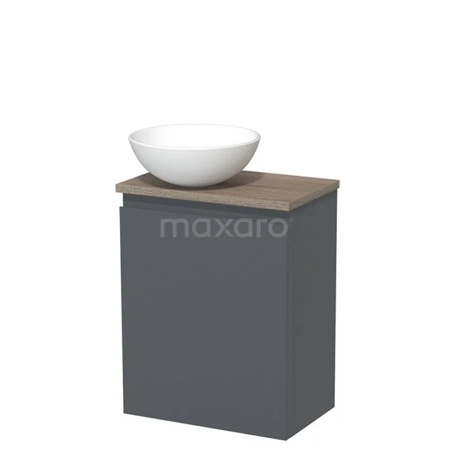 Toilet unit with wash basin | 41 cm Dark grey Handleless front Matte white Ceramic countertop wash basin Oak worktop TMK10-03677