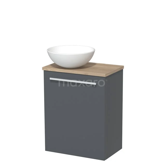 Toilet unit with wash basin | 41 cm Dark grey Flat front Matte white Ceramic basin Light brown oak worktop TMK10-03683