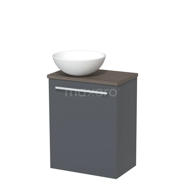 Toilet unit with wash basin | 41 cm Dark grey Flat front Matte white Ceramic countertop wash basin Dark brown oak worktop TMK10-03691