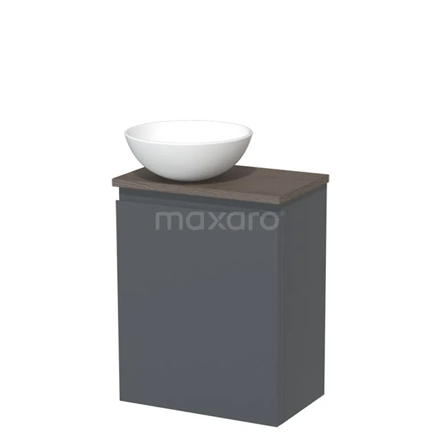 Toilet unit with countertop wash basin | 41 cm Dark grey Handleless front Matte white Ceramic basin Dark brown oak worktop TMK10-03694