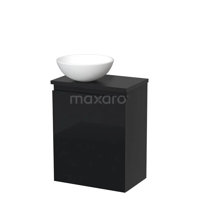 Toiletmeubel met waskom | 41 cm Hoogglans zwart Greeploos front Mat wit Keramiek waskom Mat zwart blad TMK10-03709