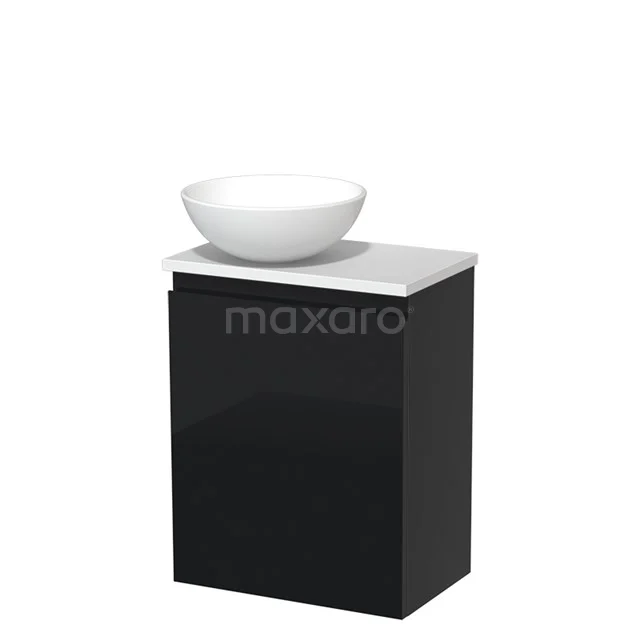 Toiletmeubel met waskom | 41 cm Hoogglans zwart Greeploos front Mat wit Keramiek waskom Mat wit blad TMK10-03721
