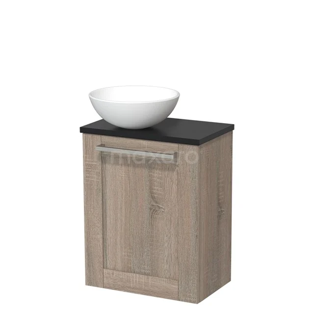 Toilet unit with countertop wash basin | 41 cm Oak Fronts Matte white Ceramic countertop wash basin Matte black worktop TMK10-03760