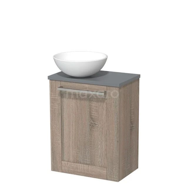 Toilet unit with countertop wash basin | 41 cm Oak Front Matte white Ceramic countertop wash basin Mid grey worktop TMK10-03762