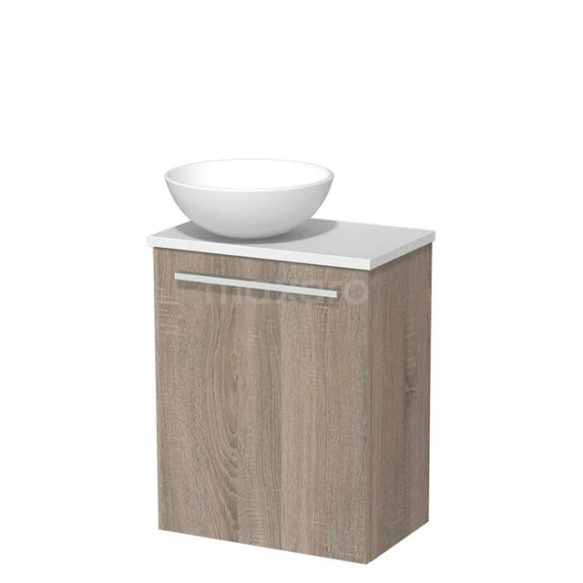Toilet unit with wash basin | 41 cm Oak Flat front Matte white Ceramic countertop wash basin Matte white worktop TMK10-03765