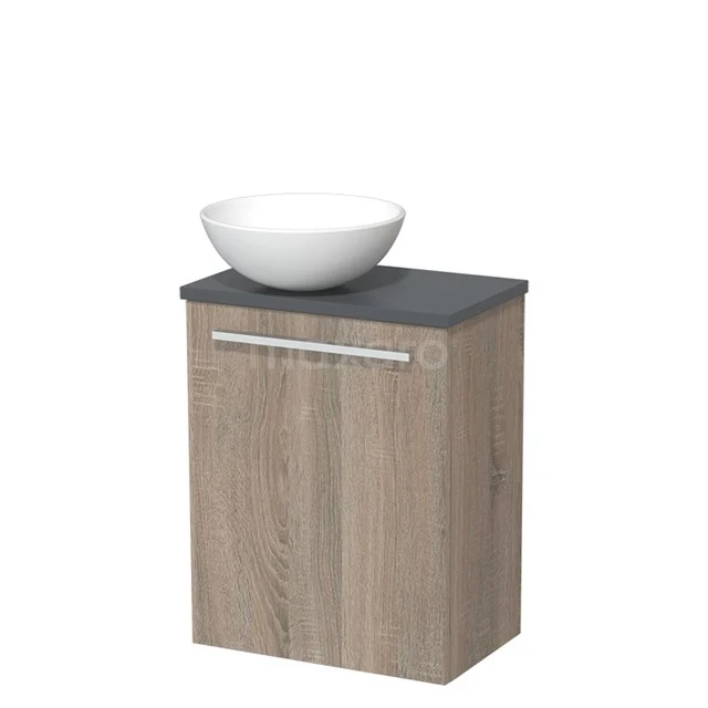 Toilet unit with wash basin | 41 cm Oak Flat front Matte white Ceramic countertop wash basin Dark grey worktop TMK10-03767