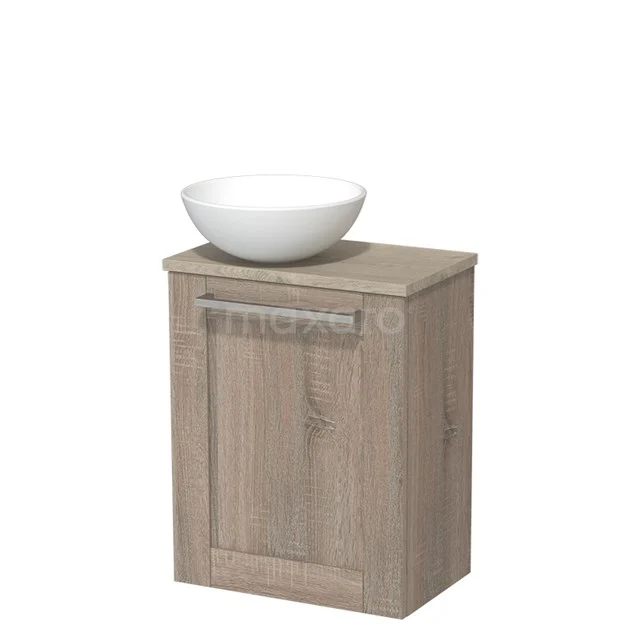 Toilet unit with countertop wash basin | 41 cm Oak Front Matte white Ceramic countertop wash basin Light grey oak worktop TMK10-03772