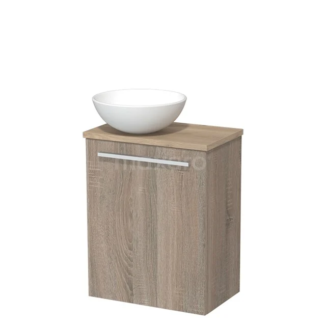 Toiletmeubel met waskom | 41 cm Eiken Vlak front Mat wit Keramiek waskom Lichtbruin eiken blad TMK10-03773