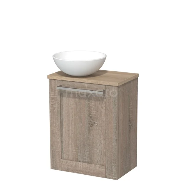 Toilet unit with countertop wash basin | 41 cm Oak Front Matte white Ceramic countertop wash basin Light brown oak worktop TMK10-03774