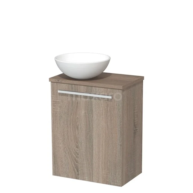 Toilet unit with wash basin | 41 cm Oak Flat front Matte white Ceramic countertop wash basin Mid brown oak worktop TMK10-03775