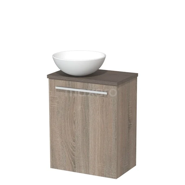 Toilet unit with wash basin | 41 cm Flat front Flat front Matte white Ceramic countertop wash basin Dark brown oak worktop TMK10-03777