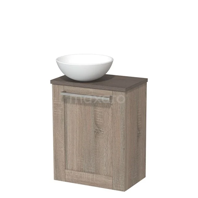 Toilet unit with countertop wash basin | 41 cm Oak Front Matte white Ceramic countertop wash basin Dark brown oak worktop TMK10-03778