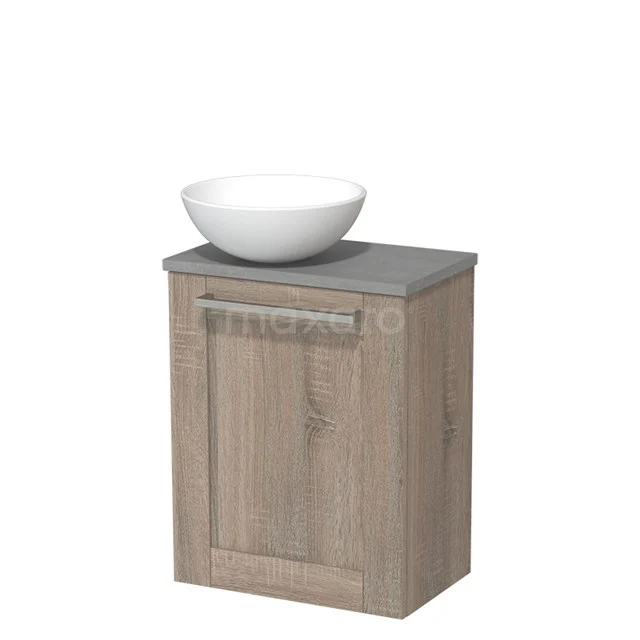 Toilet unit with countertop wash basin | 41 cm Oak Front Matte white Ceramic basin Light grey concrete worktop TMK10-03782