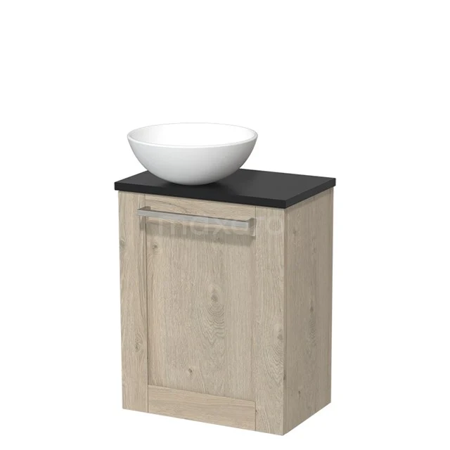 Toilet unit with countertop wash basin | 41 cm Light grey oak Countertop wash basin front Matte white Ceramic worktop Matte black worktop TMK10-03786