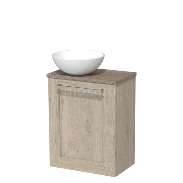 Toilet unit with wash basin | 41 cm Light grey oak Frame front Matte white Ceramic countertop wash basin Ceramic worktop Oak worktop TMK10-03798