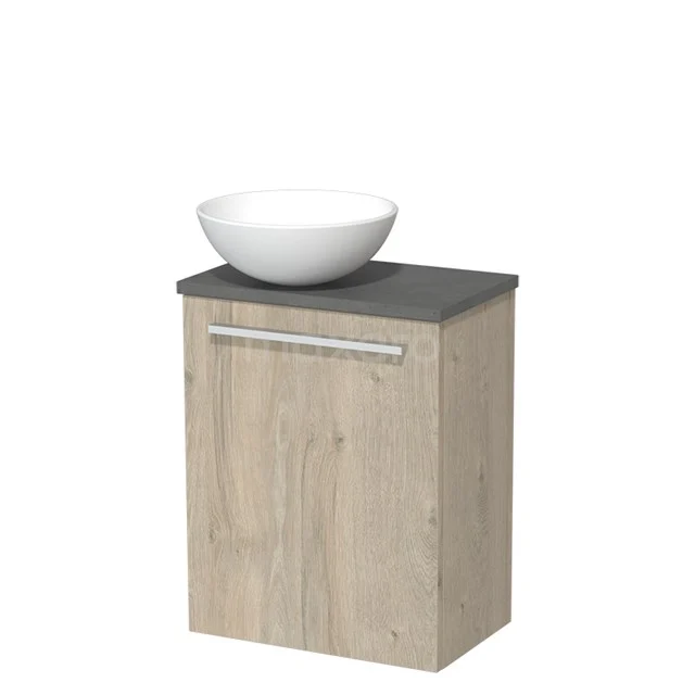 Toilet unit with countertop wash basin | 41 cm Light grey oak Flat front Matte white Ceramic worktop Dark grey concrete Fronts TMK10-03809