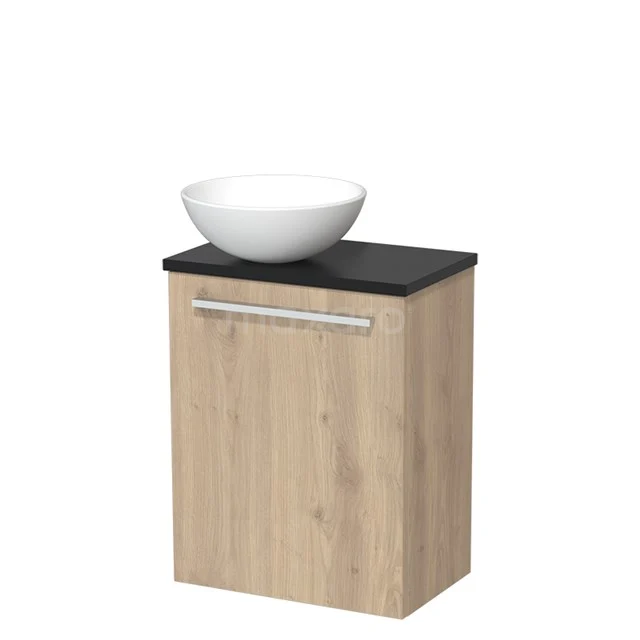 Toilet unit with wash basin | 41 cm Light brown oak Flat front Matte white Ceramic countertop wash basin Matte black worktop TMK10-03811