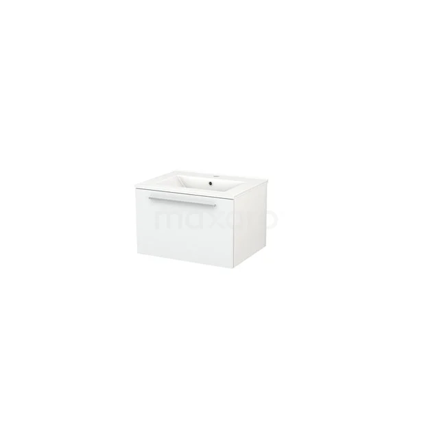 White rectangular vanity unit with one drawer, modern design, ideal for compact bathrooms, made of high-quality materials.
