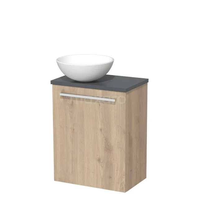 Toilet unit with wash basin | 41 cm Light brown oak Flat front Matte white Ceramic countertop wash basin Dark grey worktop TMK10-03819