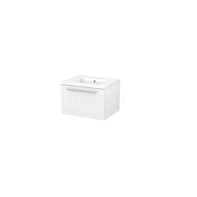 Modulo+ Bathroom furniture with sink | 60 cm High-gloss white Flat front Ceramic 1 drawer BMP001004 White rectangular bathroom unit with glossy finish, integrated vanity units with basin and drawer from the modern Sicilia series.