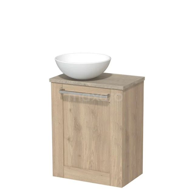 Toilet unit with countertop wash basin | 41 cm Light brown oak Frame Front Matte white Ceramic countertop wash basin Light grey oak worktop TMK10-03826