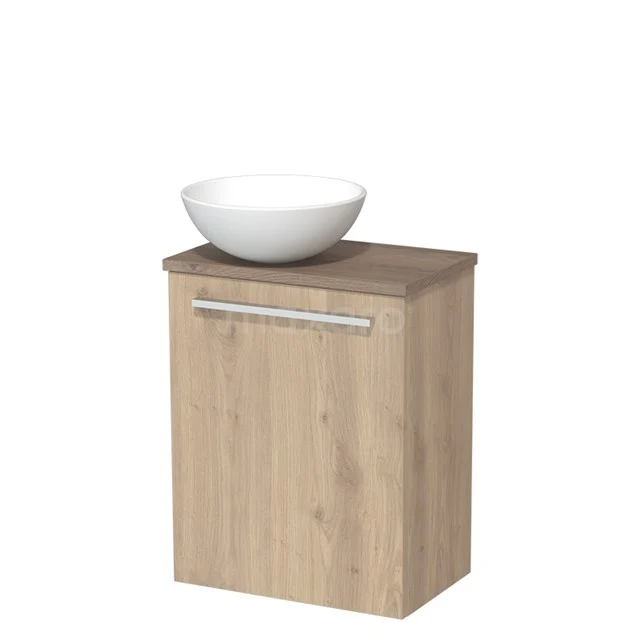 Toilet unit with wash basin | 41 cm Light brown oak Flat front Matte white Ceramic countertop wash basin Mid brown oak worktop TMK10-03827