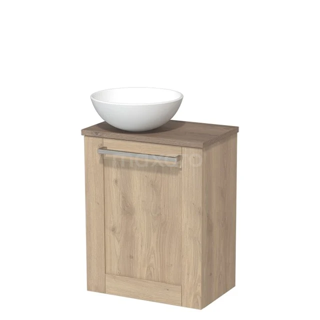 Toilet unit with countertop wash basin | 41 cm Light brown oak Frame Front Matte white Ceramic countertop wash basin Mid brown oak worktop TMK10-03828