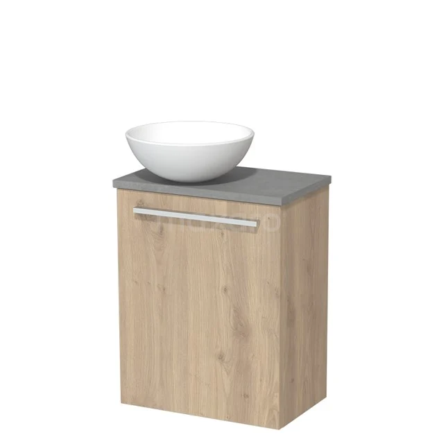 Toilet unit with wash basin | 41 cm Light brown oak Flat front Matte white Ceramic countertop wash basin Light grey concrete worktop TMK10-03833