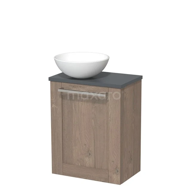 Toilet unit with wash basin | 41 cm Mid brown oak Frame Front Matte white Ceramic countertop wash basin Dark grey worktop TMK10-03846