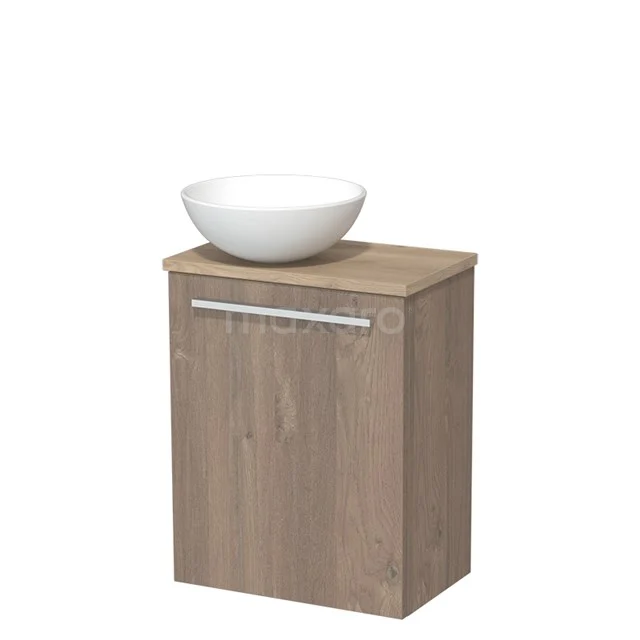 Toiletmeubel met waskom | 41 cm Middenbruin eiken Vlak front Mat wit Keramiek waskom Lichtbruin eiken blad TMK10-03853