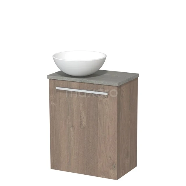 Toiletmeubel met waskom | 41 cm Middenbruin eiken Vlak front Mat wit Keramiek waskom Grijs eiken blad TMK10-03857