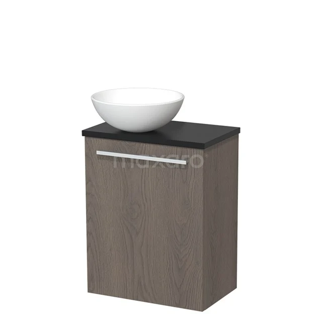 Toiletmeubel met Waskom Keramiek Modulo Donkerbruin Eiken Vlak 41 cm Mat Zwart Blad TMK10-03863